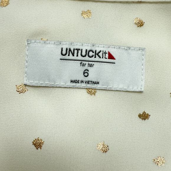 UNTUCKit Sabrina Cream Gold Foil Dot Pleated Button Front Blouse Women’s Size 6 - Picture 10 of 14